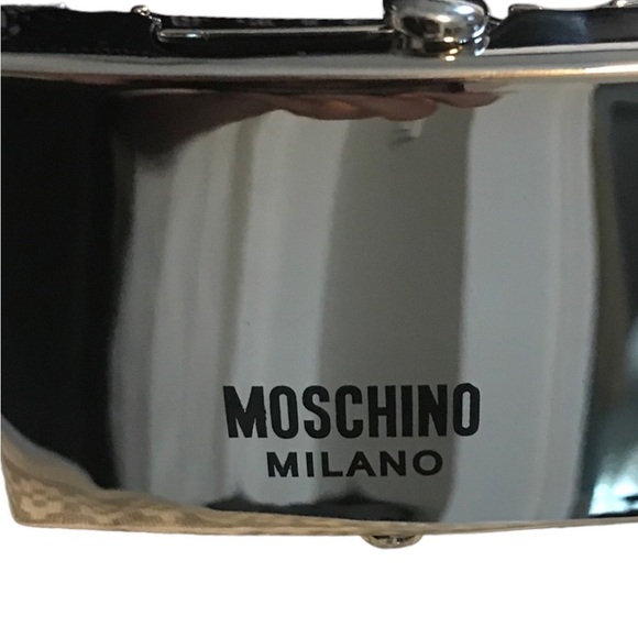 Moschino Logo Box Frame Buckle Webbing Belt Logo Tape Mens New - Picture 3 of 10